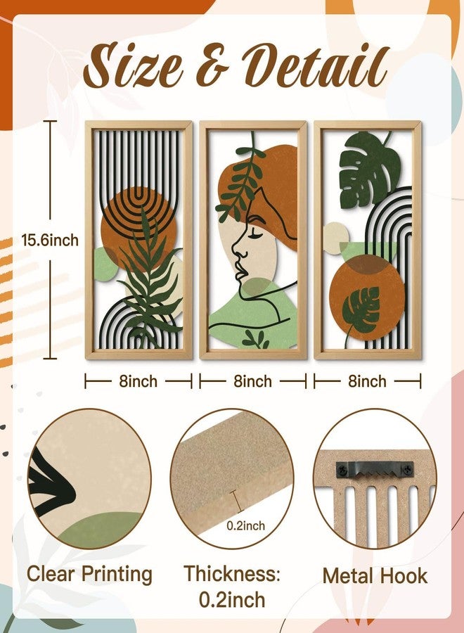 Putuo Decor Set of 3 Boho Wall Decor with Woman Face, Abstract Wall Art Botanical Cut-Out MDF Panels, Mid-Century Modern Aesthetic Artwork for Bedroom Living Room Office - Image 2